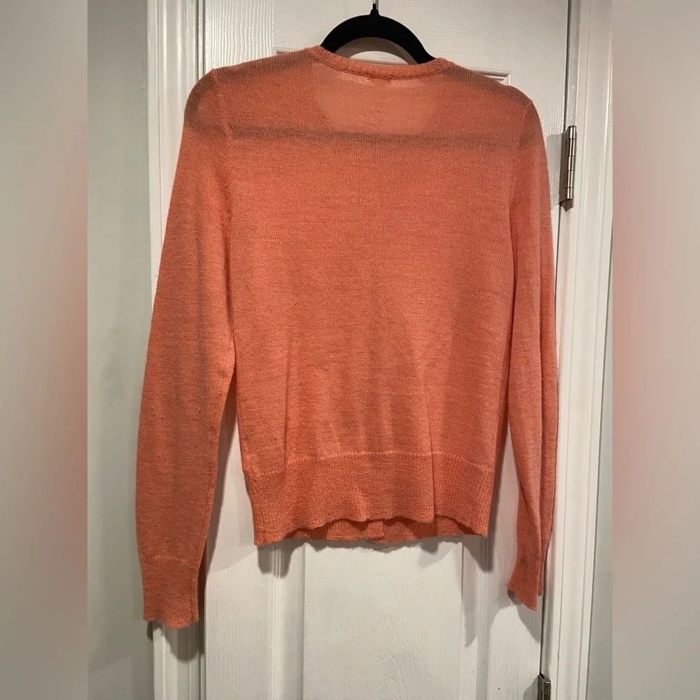 J. Crew Size S Coral Crystal Button Long Sleeve Lightweight Alpaca Cardigan